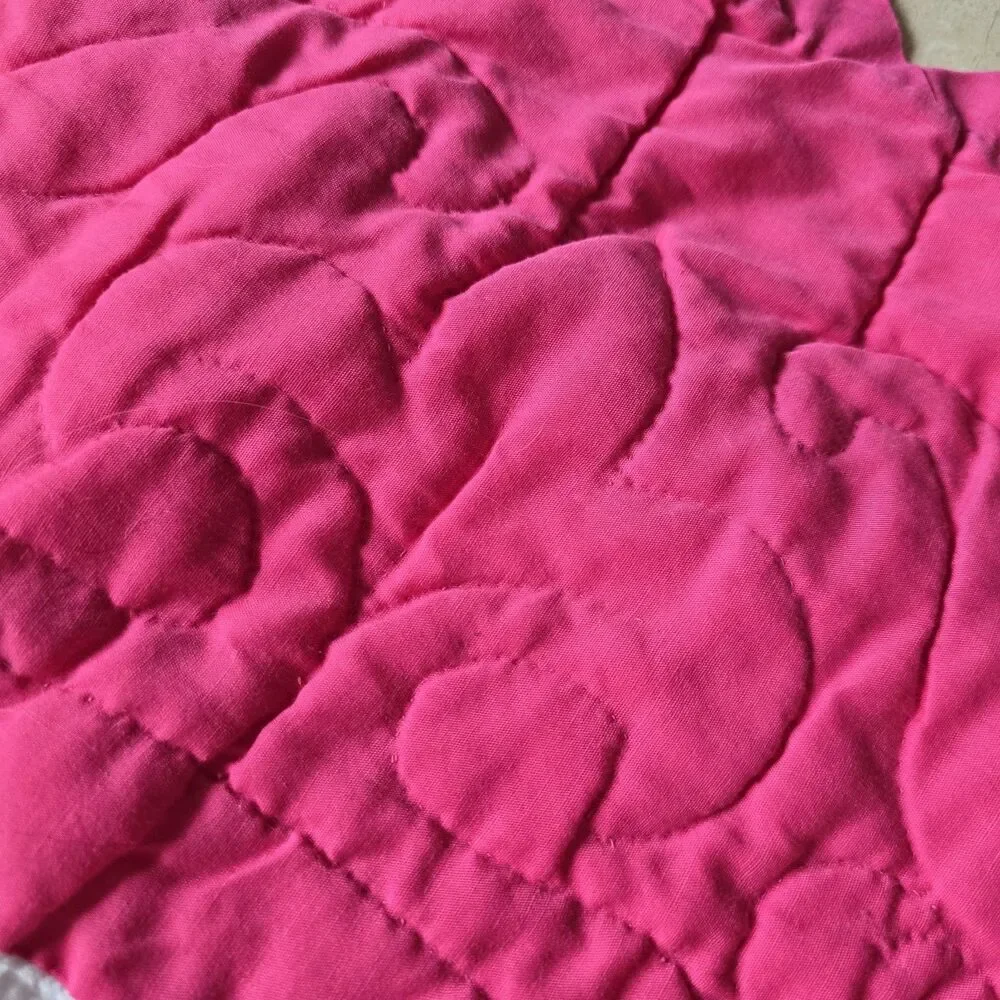 Vintage 1900s Quilt Pink White Hearts Prairie Point Binding Embroidered 90